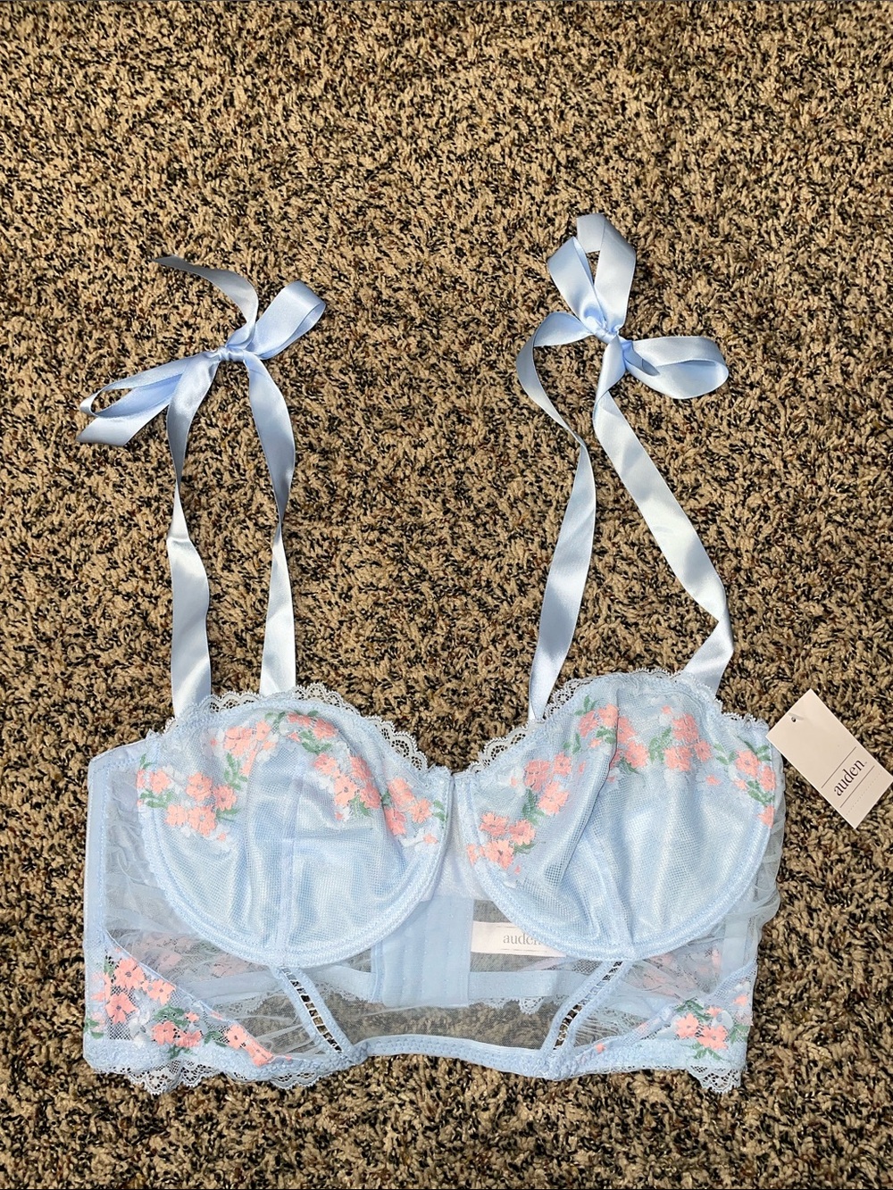 Auden Garden Party Lingerie Corset Longline Floral Sheer Bra Satin Straps NEW - Picture 4 of 7